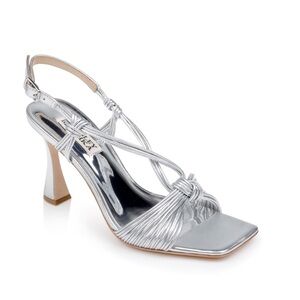 BADGLEY MISCHKA
Carmine Leather Knot-Detail Slingback Sandal SILVER SZ 7